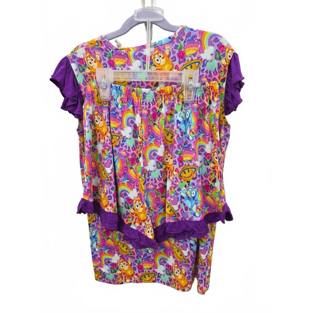 NEW CHARLIES PROJECT girl's retro pups two piece loungewear set in pink